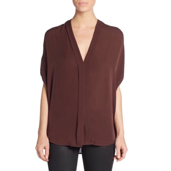 Vince Tops - Vince Silk Pleated Front V Neck Blouse in Cabernet